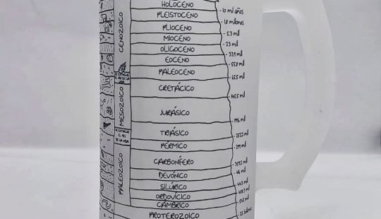 Fotografía de un jarro con muchas cosas escritas en su parte exterior
