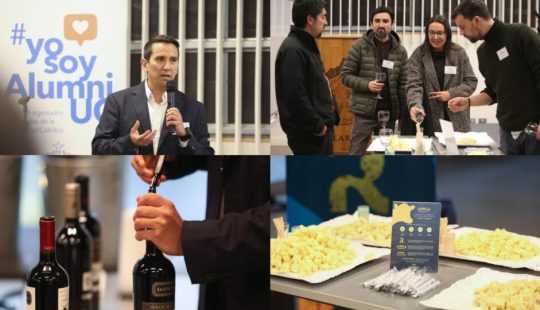 Collage de fotos de egresados UC disfrutando un cóctel en Campus Villarrica