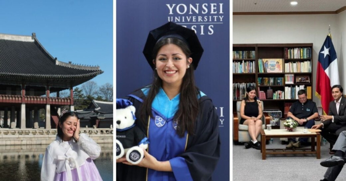 Tres imágenes de estudiante en universidad en China