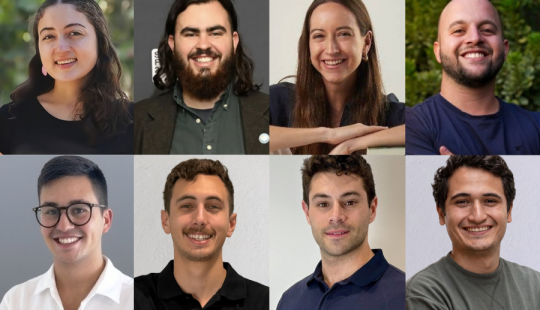 Collage de fotos faciales de 8 personas